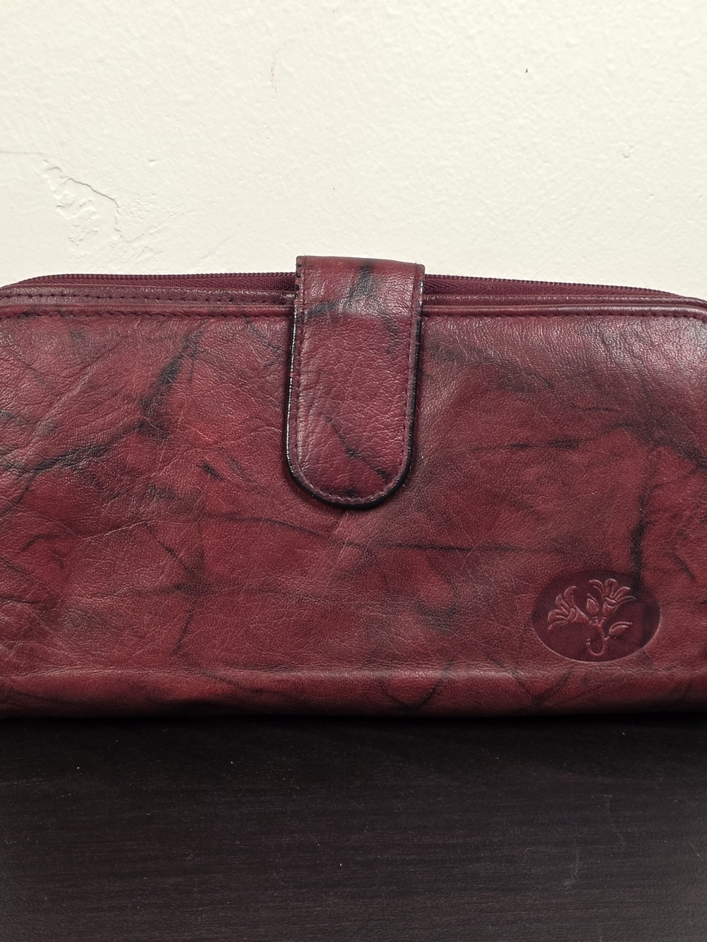 Vintage Buxton Leather Wallet Burgundy Marbled
